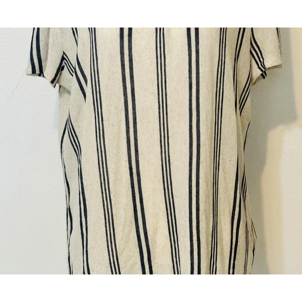 ZARA Women Size L  Stripe Short Sleeve Linen Blend Top Lagenlook Italian Fabric